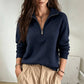 🧶 Clean Solid Look, Easy Layered Comfort | Women's Casual Solid Color Half-Zip Sweater