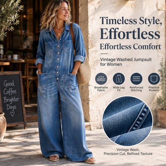 👖 Retro Charm, Easy One-Piece Styling | Women's Vintage Collared Denim Jumpsuit
