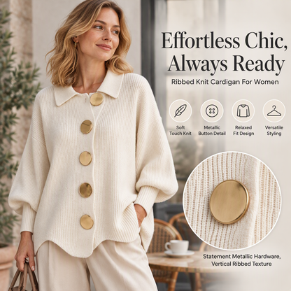 ✨ Refined Lapel Detail, Eye-Catching Button Accents | Women's Elegant Lapel Knit Cardigan with Gold Buttons