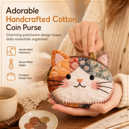 🐱Cute Patchwork Cat Coin Purse, Handmade Fabric Kitten Mini Pouch, Portable Card Holder for Girls🐾