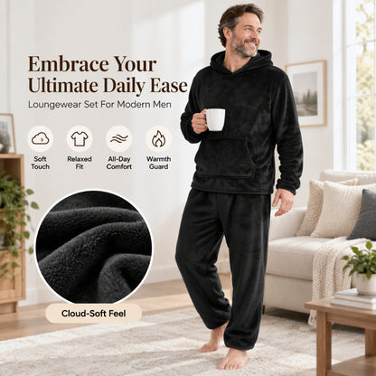 🧥 Cloud-Soft Warmth, Easy Coordinated Comfort | Men's Plush Hooded Sweatshirt & Pants 2-Piece Set