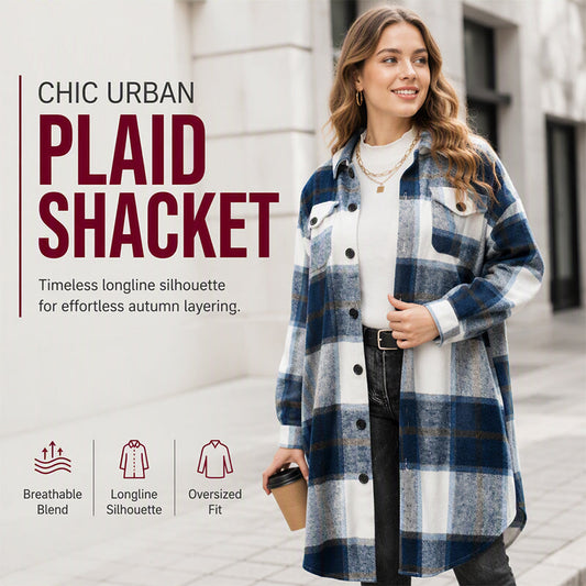 🧥 Timeless Check, Long-Line Layered Comfort | Women's Casual Long Plaid Button Down Shacket
