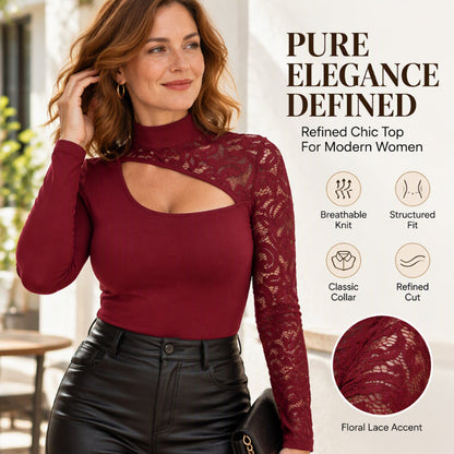 ✨ Sculptural Line, Delicate Openwork Detail | Women's Chic Asymmetrical Cutout Lace Top