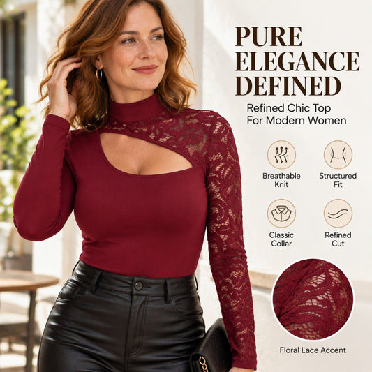 ✨ Sculptural Line, Delicate Openwork Detail | Women's Chic Asymmetrical Cutout Lace Top