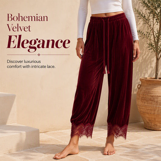 👖 Plush Softness, Delicate Trim Detail | Women's Velvet Wide Leg Pant with Lace Trim