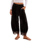 👖 Plush Softness, Delicate Trim Detail | Women's Velvet Wide Leg Pant with Lace Trim