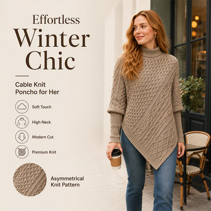 🧶 Timeless Texture, Relaxed Drape Comfort | Women's Cable Knit Poncho Sweater