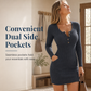 🍂 Flattering Silhouette, Easy Seasonal Styling | Women's Autumn Winter Solid Color Long Sleeve Slim Fit Bodycon Button Dress
