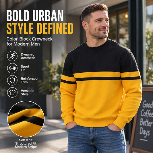 🎨 Bold Contrast Look, Easy Everyday Comfort | Men's Casual Crewneck Color-Block Sweatshirt
