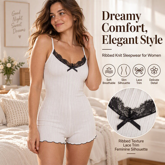 🦋 Eye-Catching Back Detail, Soft Lace Comfort | Women's Butterfly Back Lace Romper Pajamas