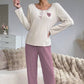 💕 Sweet Embroidery Detail, Cozy Nighttime Comfort | Women's Heart Embroidery Ribbed Pajama Set