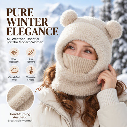 🐻 All-in-One Warmth, Cozy Full Coverage | 3-in-1 Winter Bear Hat with Scarf & Mask