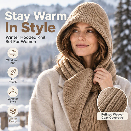🧣 All-in-One Warmth, Cozy Knit Coverage | Women's 2-in-1 Thermal Knit Hooded Scarf