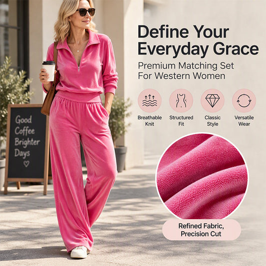 🍂 Easy Half-Zip Wear, Retro Charm | Women's Retro Half-Zip Pullover & Wide-Leg Pants Set