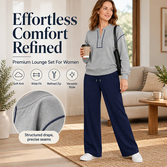 👚 Easy Layered Comfort, Leg-Elongating Flow | Women's Long Sleeve Half-Zip Top & Wide-Leg Pants Set