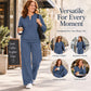 👚 Easy Layered Comfort, Leg-Elongating Flow | Women's Long Sleeve Half-Zip Top & Wide-Leg Pants Set