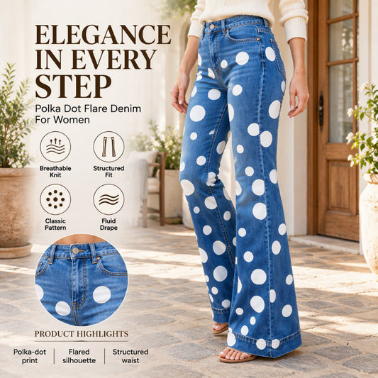 👖 Eye-Catching Pattern, Leg-Elongating Silhouette | Women's High-Waisted Polka Dot Flared Jeans