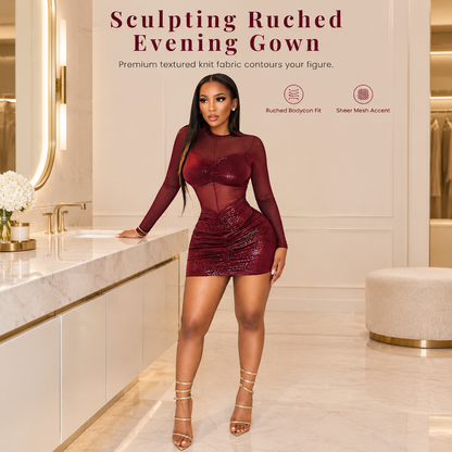 ✨ Women Sexy Sheer Mesh Patchwork Long Sleeve Bodycon Dress Elegant Evening Party Gown