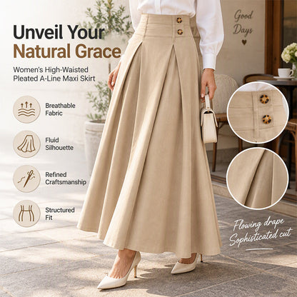 👗 Waist-Defining Silhouette, Flowing A-Line Grace | Women's High-Waisted Pleated A-Line Maxi Skirt