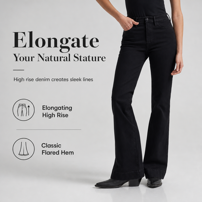 👖 Women's High-Waisted Flare Denim Jeans Classic Black Slim Fit Five-Pocket Pants