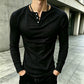 👕 Adjustable Neckline, Textured Comfort | Men's Casual Slim Fit Ribbed Henley T-Shirt