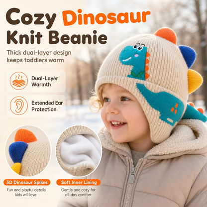 Cute Toddler Kids Dinosaur Knit Beanie Hat Winter Thick Warm Windproof Earflap Cap for Boys and Girls