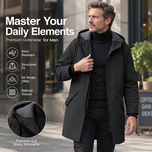 🧥 Balanced Coverage, Classic Trench Structure | Men's Mid-Length Hooded Trench Coat