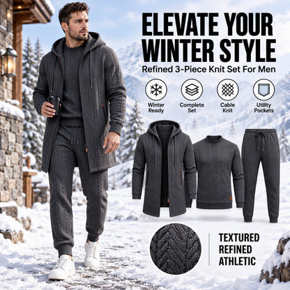 🧶 Timeless Texture, Easy Coordinated Comfort | Men's Casual Cable Knit 3-Piece Set