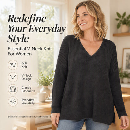 🧶 Flattering Neckline, Relaxed Silhouette | Women's Oversized V-Neck Knit Sweater