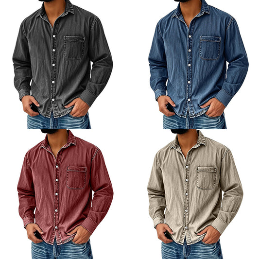📢📢 59% OFF !! ⏰Men's Vintage Washed Denim Shirt with Pockets